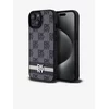 DKNY DKNY Usnjeno ohišje s karirastim enobarvnim vzorcem in potiskanimi črtami - etui za iPhone 15 / 14 / 13 (črno)