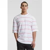 Mens striped T-shirt with oversized sleeves white/pink