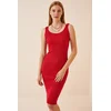 Happiness Istanbul Womens Red Ribbed Knitted Dress with Straps