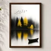 WallXpert uramljena MDF slika 3752KACT-017, žuta kuća, žuto drveće i čamac na jezeru, 37 x 52 cm