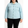 Plus size bombažna jakna z gumbi, svetlo modra