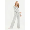 Trendyol Gray Cotton Embroidered Knitted Pajamas Set