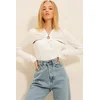 Trend Alacati Stili Ženska bluza dugih rukava ALC-X11208, V-izrez, Bela