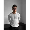 Kleidermafia Majica Slim Fit Long Arm Button T-shirt - Ecru bela