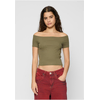 Womens T-shirt Off Shoulder Rib Tee 2-Pack white+olive