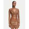 Elisabetta Franchi Obleka iz umetnega usnja AB-989-66E2-V400 Svetlo rjava Slim Fit