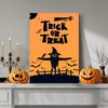 WallXpert slika na platnu 70100HALC-015, natpis Trick or Treat sa strašilom i slepim miševima na narandžastoj pozadini, 70 x 100 cm