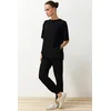 Trendyol Black Crew Neck Short Sleeve Basic Jogger Knitted Two Piece Set