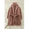 Trendyol Brown Belted Hood, Ear and Pocket Detailed Wellsoft Winter Knitted Dressing Gown