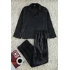 Trendyol Black Leopard Patterned Satin Woven Pajama Set