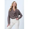 Trend Alacati Stili Ženska bluza dugih rukava Alc-X13126, Smeđa
