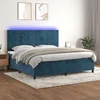 shumee Box spring postelja z vzmetnico LED temno modra 200x200cm žamet