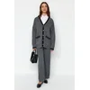 Trendyol Anthracite Color Block Gold Buttoned Cardigan-Pants Knitwear Two Piece Set