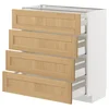 METOD / MAXIMERA Podni element 4 fronta/4 fioke, bela/Forsbacka hrastovina, 80x37 cm