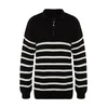 Trendyol Black Oversize Fit Wide Fit Polo Neck Striped Knitwear Sweater