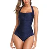 XTBFOOJ Ženske kopalke – Enodelne in dvodelne opcije s trebušnim učinkom - Navy blue kopalke, 3XL