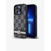 DKNY DKNY Usnjeno ohišje s karirastim enobarvnim vzorcem in potiskanimi črtami - ohišje za iPhone 15 Pro Max (črno)