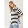 Trendyol Black Striped Double Sleeve Asymmetric Oversize/Wide Pattern Knitted T-Shirt