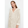 Trendyol Ecru Belted Heart Patterned Fleece Knitted Dressing Gown