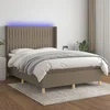 Krevet box spring s madracem LED smeđesivi 140x190 cm tkanina