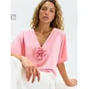 Sinsay - Bluza sa kimono rukavima i 3D ružom - roze