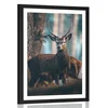 Plakat s paspartujem jelen v gozdu - 20x30 no frame