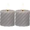 Komplet 2 sivih voščenih sveč LED Star Trading Flamme Swirl, višina 7,5 cm