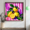 WallXpert uramljena MDF slika DOS008-50, limunovi sa listovima na ružičastim prugama, 50 x 50 cm