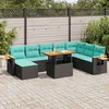 10-dijelni set vrtnih sofa s jastucima crni poliratana bagrem
