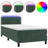 Vidaxl Box spring postelja z vzmetnico LED tem. zelena 100x200cm žamet
