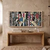 WallXpert uramljena MDF slika ARTSNTMDL10, kubistički gradski pejzaž u jarkim bojama, 50 x 120 cm