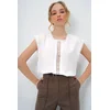 Trend Alacati Stili Ženska bluza bez rukava Alc-X13460, Okrugli izrez, Bela