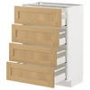 METOD / MAXIMERA Podni element 4 fronta/4 fioke, bela/Forsbacka hrastovina, 60x37 cm