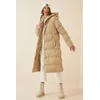 Happiness Istanbul Womens Cream Hooded Oversized Puffy Coat