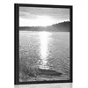 Plakat sončni zahod nad jezerom v črnobeli varianti - 40x60 no frame