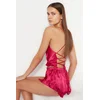 Trendyol Fuchsia Ruffle and Back Rope Strap Satin Woven Pajama Set