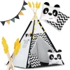 shumee Nukido šotor tipa teepee za otroke z girlando in lučkami v črno-beli barvi s pando
