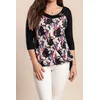 Plus size majica s potiskom in 3/4 rokavi, črna