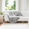 vidaXL Dežnik iz umetnega zajčjega krzna Siva 130 x 150 cm Poliester
