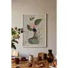 WallXpert uramljena slika 115240, žena u zelenoj haljini ispod ružičastog cveta divlje ruže, 50 x 70 cm, beli ram