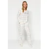 Trendyol White 100% Cotton Plaid Tshirt-Pants Knitted Pajama Set