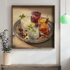 WallXpert uramljena MDF slika DOS043-70, kokteli sa voćem na srebrnom poslužavniku, 70 x 70 cm