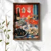 WallXpert uramljena MDF slika NAL162-46, trpeza sa morskim plodovima i vinom u mediteranskom stilu, 35,5 x 47 cm
