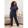 Trendyol Curve Navy Blue Heart Patterned Knitted Pajama Set
