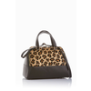 Usnjena torbica trapez s poni krznom leopard