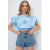 Trend Alacati Stili Ženska bluza kratkih rukava Alc-X13769, Brod izrez, Svetloplava