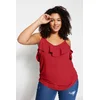 Trendyol Curve Red Adjustable Strap Woven Flounce Collar Plus Size Blouse