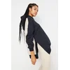 Trendyol Navy Blue Color Blocked Wide Fit Fleece Knitted Sports Sweatshirt