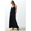 Trendyol Black Maxi Woven Back Low-cut Beach Dress