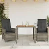 3-dijelni bistro set od poliratana s jastucima sivi